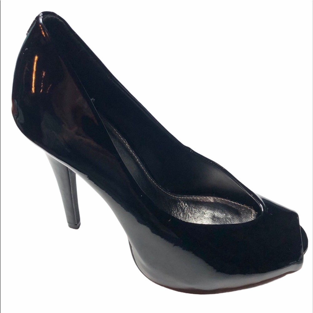 NWOT DIBA EAST BLACK PATENT STILETTO PEEP TOE HEEL